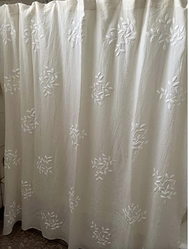 Miniatura 6 de Cortina de baño de Gasa de algodón con Estampas Mitre Relieve Artesanal (cruda, estampa blanca)