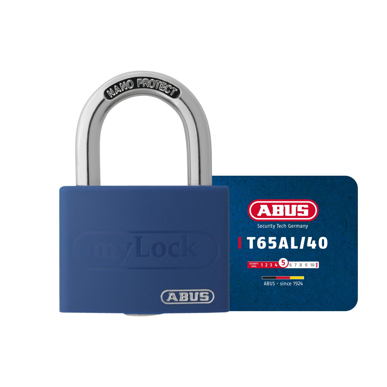 ABUS Padlock T65AL/40 myLOCK - Individually writable - Locker Lock - Solid Aluminium Lock Body - ABUS Security Level 5 - Blue