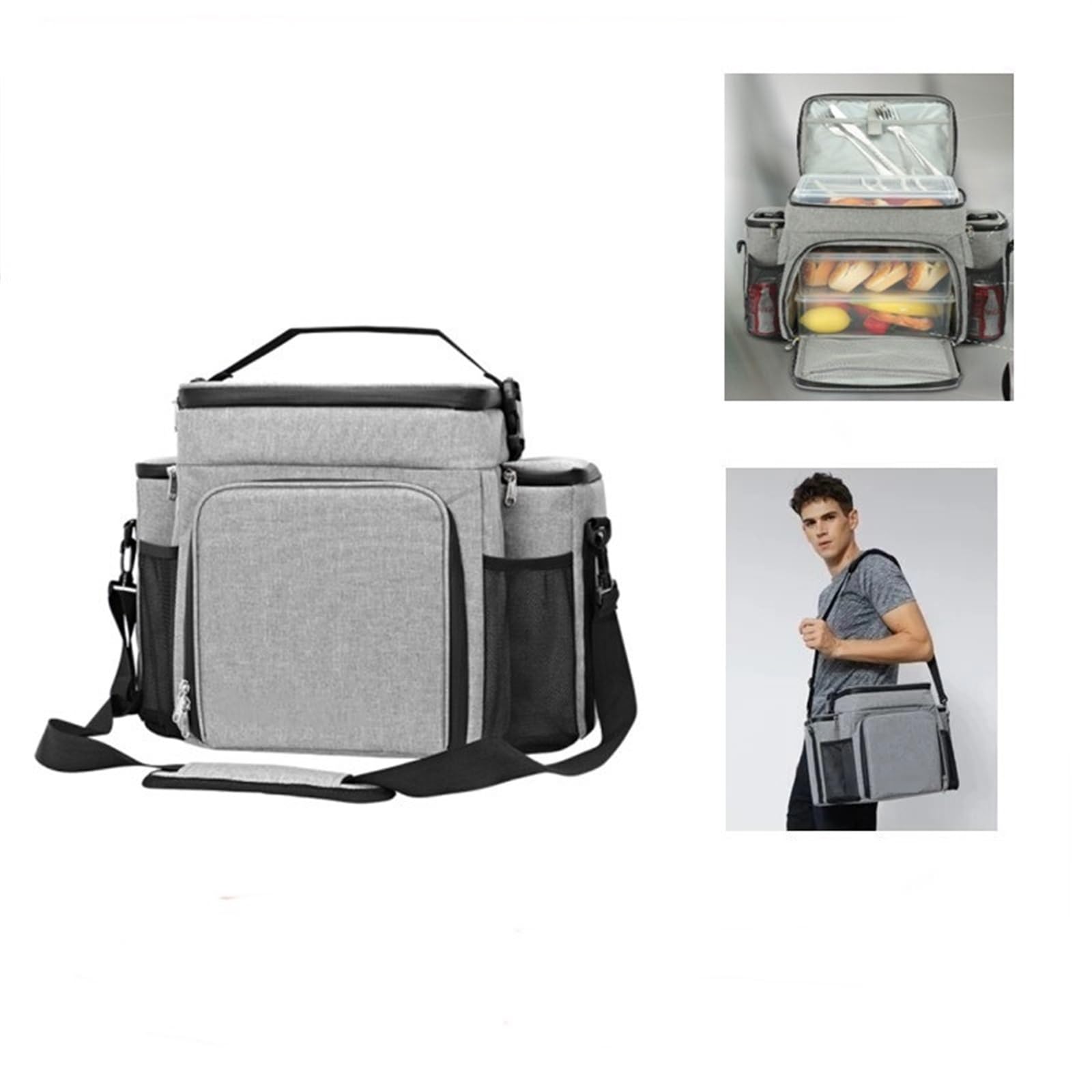 Bolsa Isotérmica Bolsa de Almuerzo Fitness Adulto Hombres/Mujeres Bolsa aislada Hombro portátil Hombro Picnic Bolsa de Fruta térmica for el Trabajo (Color : Gray)
