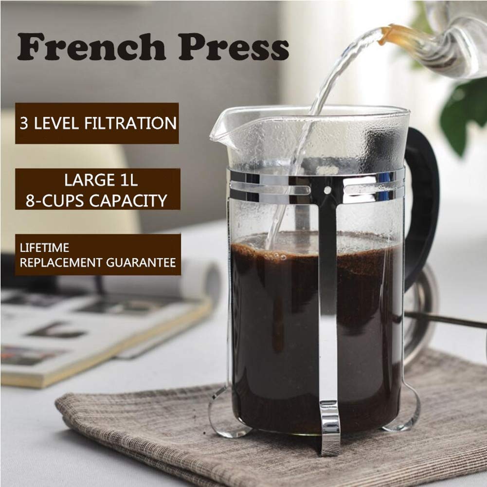 Lids Cafetera Portátil Prensa Francesa Cafetera, Olla De Prensa De Café De Vidrio Espesado, Tetera Cafetera De Té Resistente Al Calor Pote De La Cafetera del Filtro para Casa Oficina (600ml)