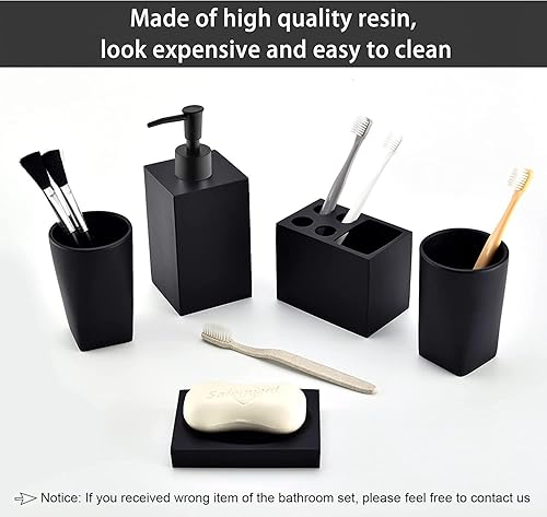 Miniatura 2 de Juego de accesorios de baño de 5 piezas en negro mate, juego de accesorios decorativos de baño de diseño moderno, incluye un dispensador de jabón,