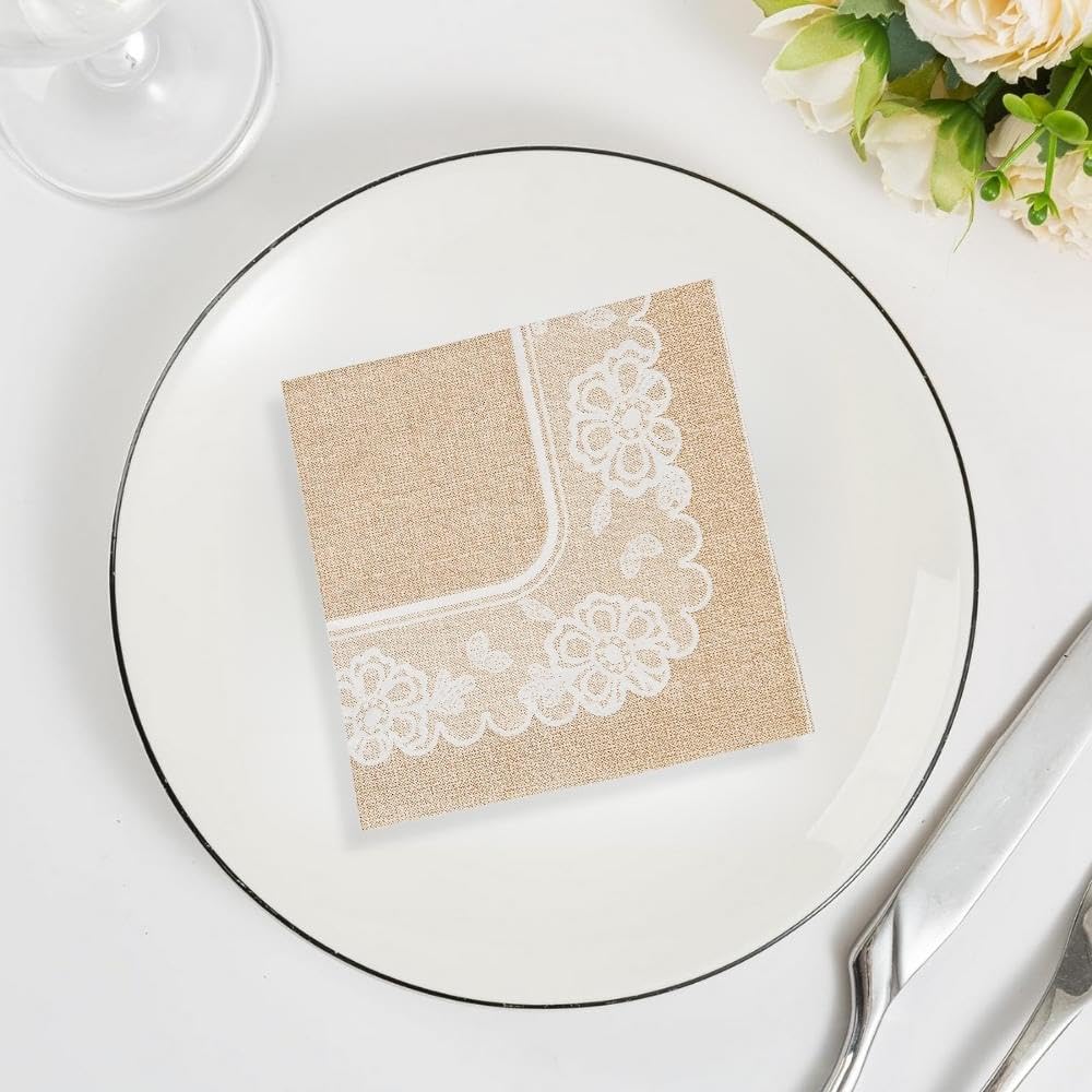 Burlap & Lace Lunch Napkins for Wedding - Party Supplies - Print Tableware - Print Napkins - Wedding - 16 Pieces