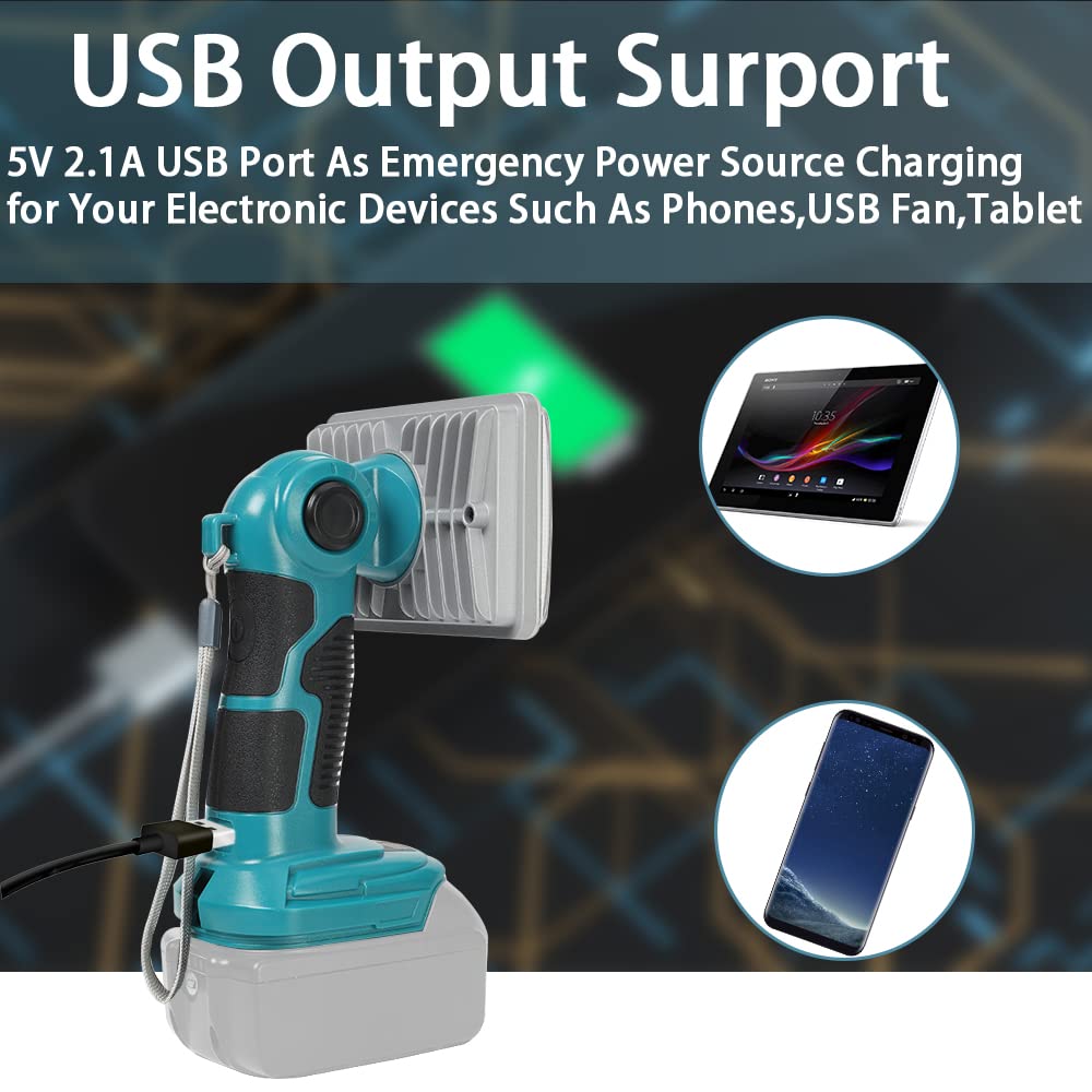 Lampe de travail LED sans fil 18 V portable pour extérieur large et longue portée avec port USB, lampe de poche Hipoke 18W compatible avec MaKita 14,4V-20V BL1860 BL1850 batterie Li-ion