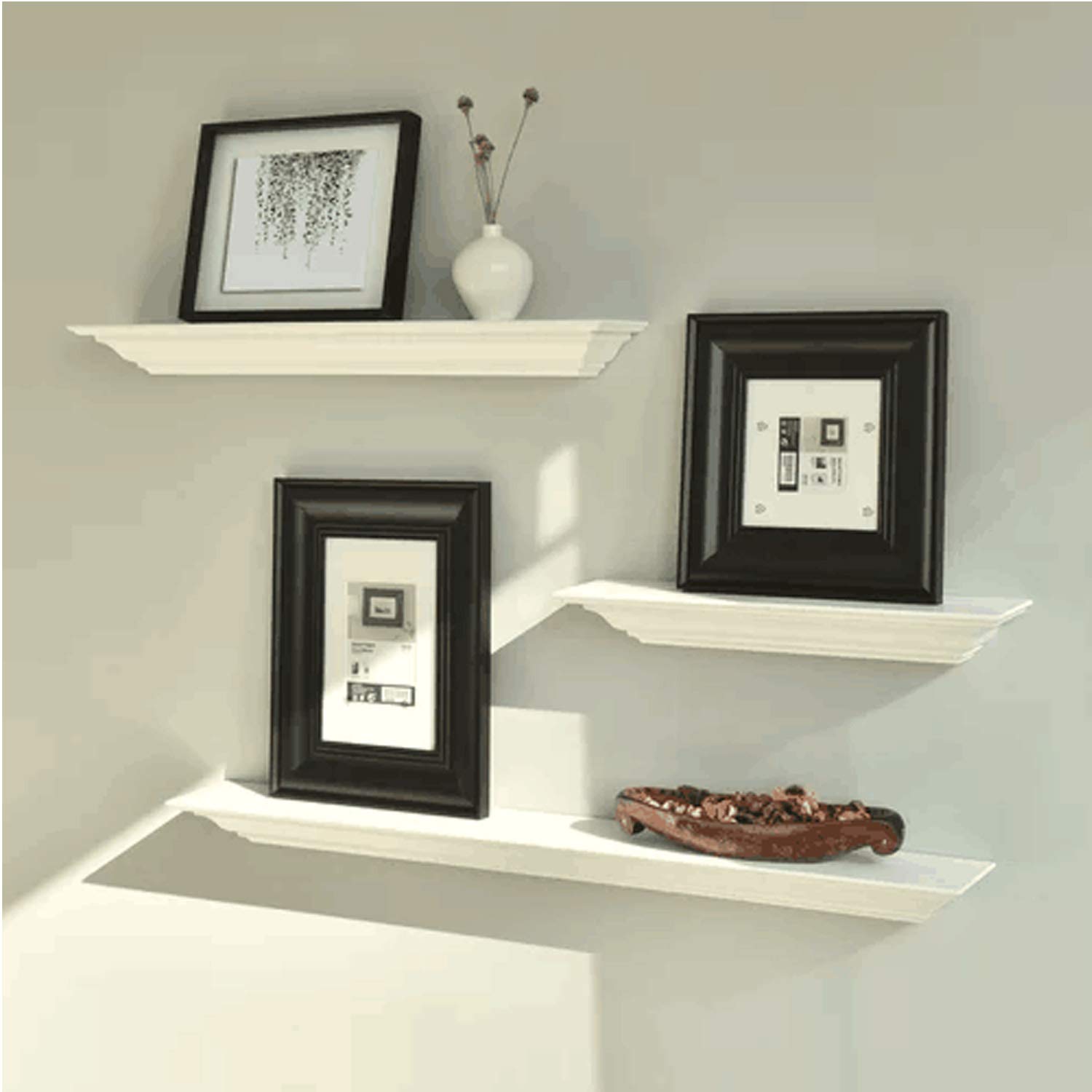 Buy WELLAND White Finished 48 inch Pine Wood Fireplace Mantel Shelf Wall Mounted,Corona Crown