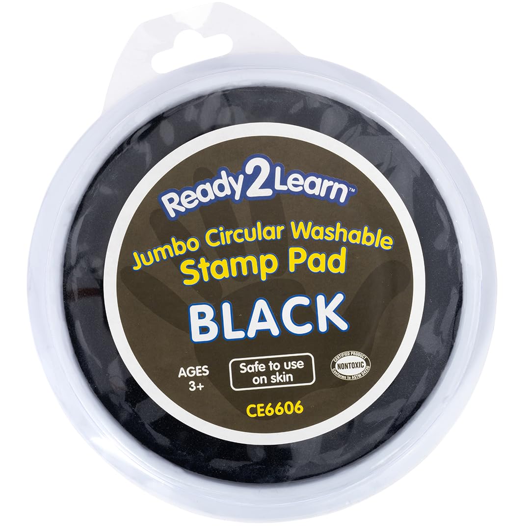 READY 2 LEARN Jumbo Circular Washable Stamp Pad - Black - 5.75" dia. - Non-Toxic - Fade Resistant - Ideal Size for Handprints and Footprints