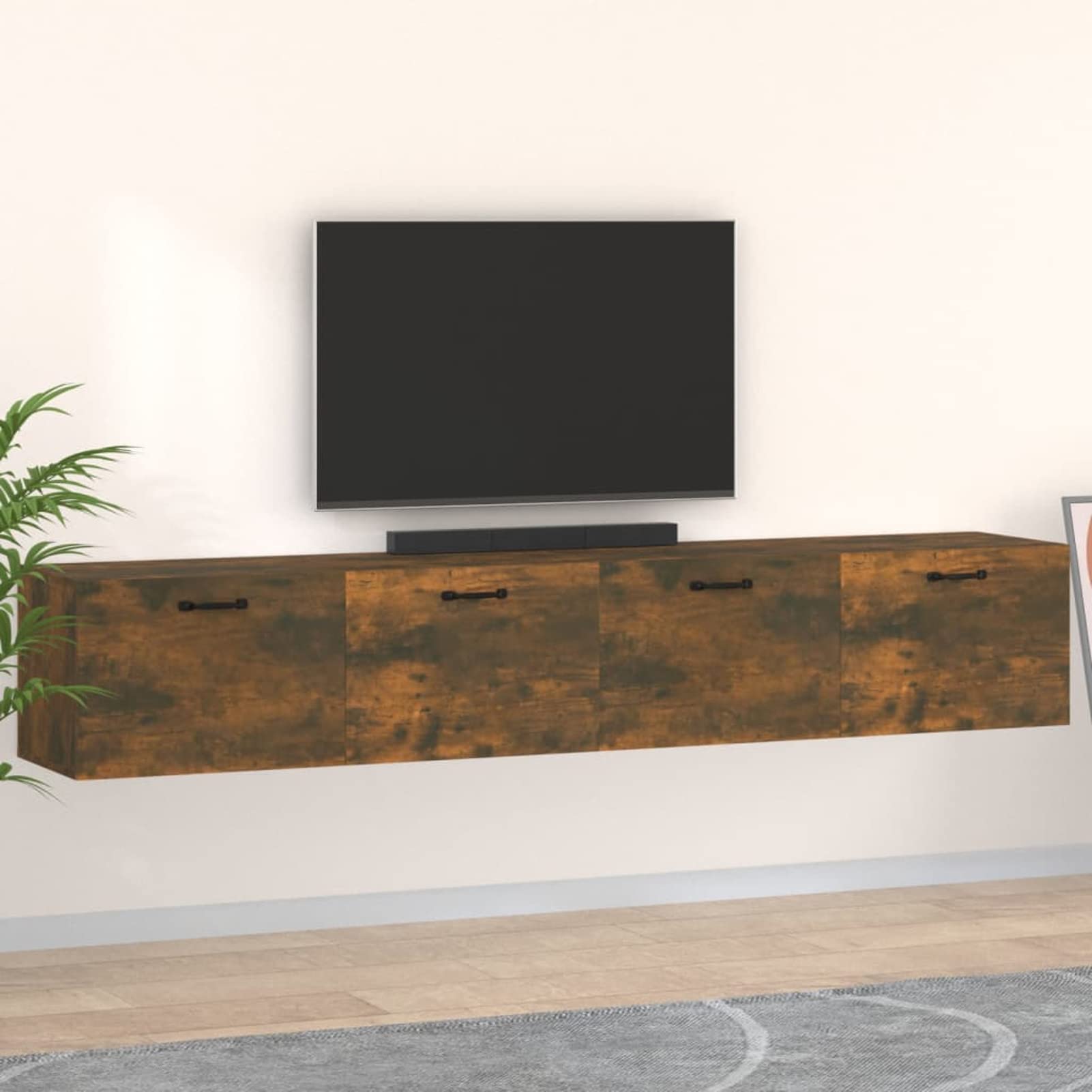 Homgoday Mobili Parete 2 pz Rovere Fumo 100x36,5x35 cm Legno Multistrato, Salvaspazio Armadietto Esterno, Mobili Esterno Balcone per Soggiorno, Ufficio, Camera da Letto, Bagno