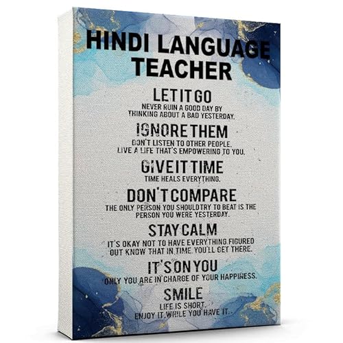 Personalized Hindi Language Teacher Poster, Abstract Blue Watercolor Style Hindi Language Teacher– Canvas Print with Empowering Daily Quotes, Ready to Hang