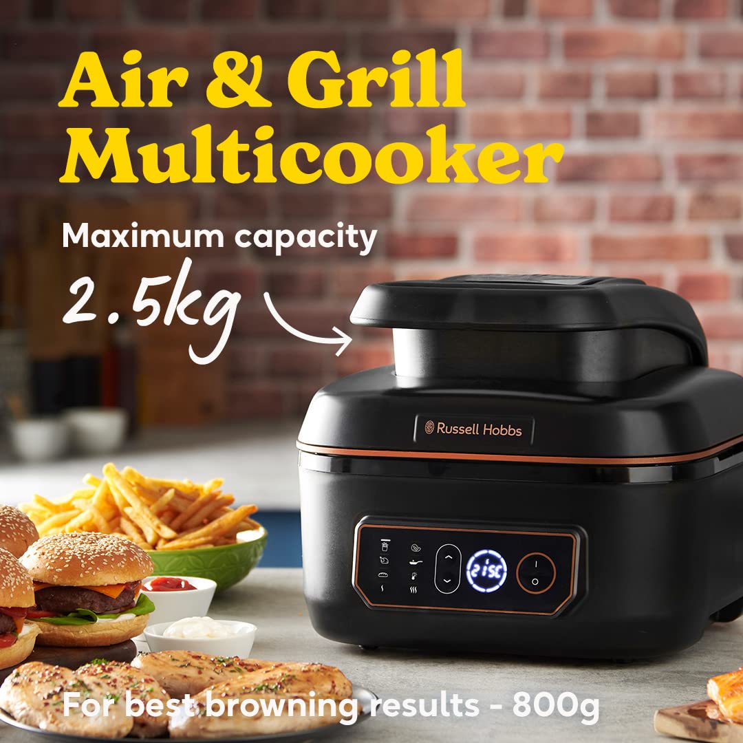 Russell Hobbs Friggitrice ad aria + Multicooker, XXL 5.5 L, 8 funzioni cottura, Energy saving, doppie resistenze come un forno, no olio, 1600 W, lavastoviglie ok, max 260°C, Satisfry & Grill 26520-56