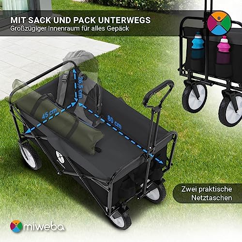 Miweba Faltbarer Bollerwagen MB-35 | Traglast 120 Kg - Klappbar - Handwagen faltbar - Transportwagen für Kinder - Kinderwagen - Gartenwagen - Wagen - Strandwagen - Faltwagen (Schwarz/Dunkelgrau) – Bild 6