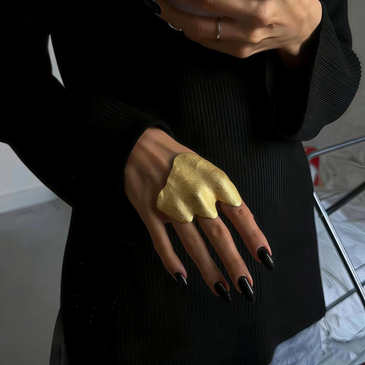 Gothic Finger Ring for Women Chunky Gold Irregular Unique Joint Ring Trendy Hip-hop Punk Cosplay Costume Jewelry