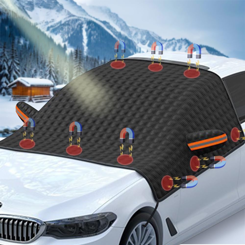 Anyingkai Couverture Pare-Brise Voiture,Protection Pare Brise Hiver,Bâche Pare Brise Protection Magnétique,Bache Voiture Anti Givre Repliable,pour et Neige, Soleil, Poussière