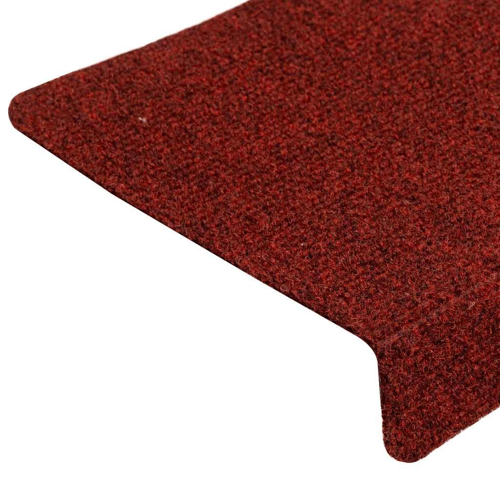 vidaXL Felpudos autoadhesivos para escaleras, 15 Unidades, 65 x 21 x 4 cm, Borde Rectangular, Color Rojo Burdeos