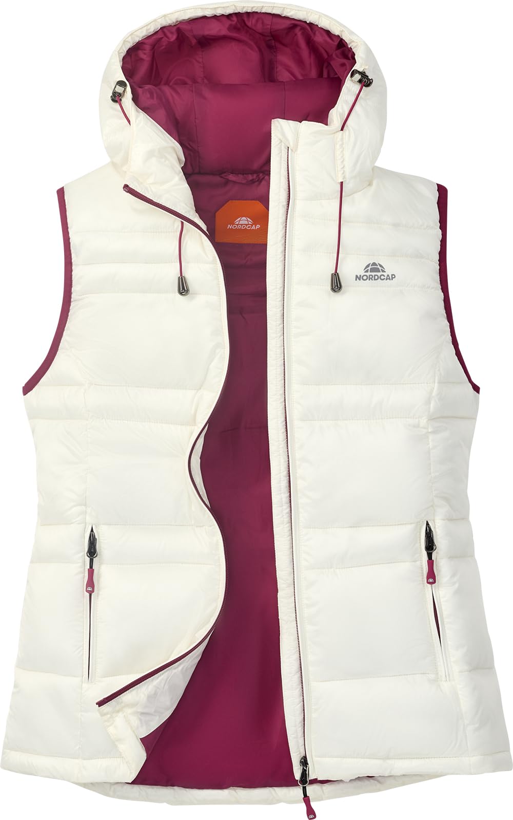 NORDCAP Damen Steppweste, leichte Outdoor-Weste, warm und windabweisend, sportliches Gilet mit Kapuze und Reißverschlusstaschen, ärmellos, Gr. 36-50