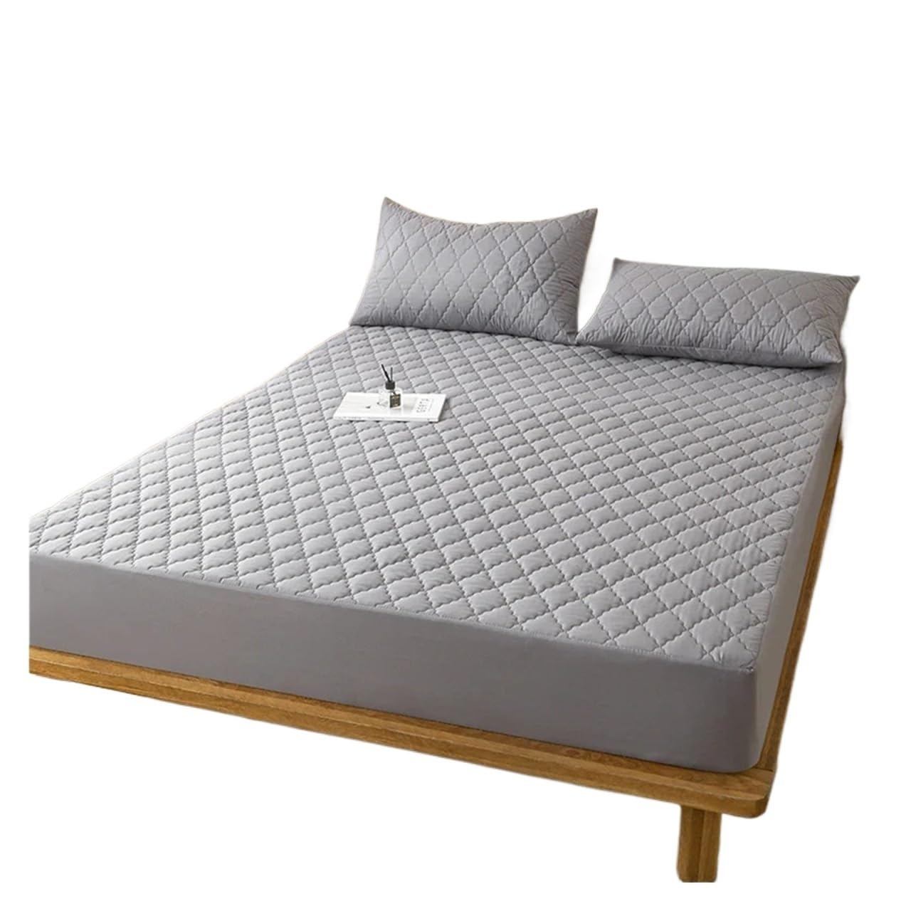 Sobrecolchón Acolchado de Microfibra Funda de colchón Impermeable, Sábana Ajustable, Protector de colchón(Gray,150x200x30cm)