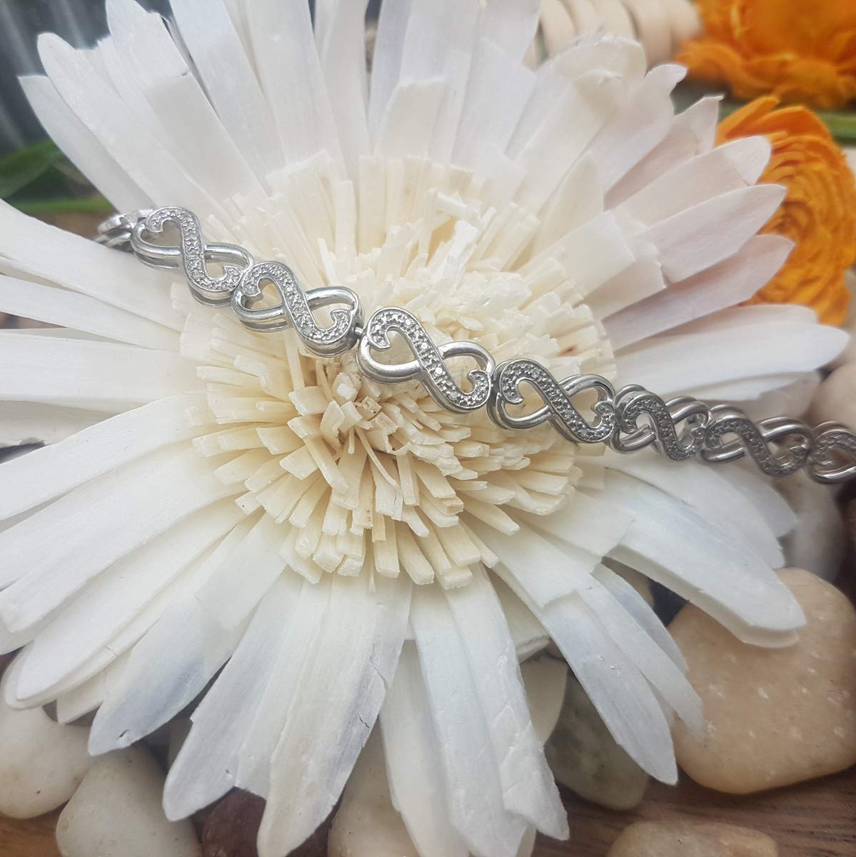 Dazzlingrock Collection Bracciale a maglie da tennis con cuore infinito di diamanti bianchi rotondi da 0,30 carati (ctw) 1/3 CT, argento sterling
