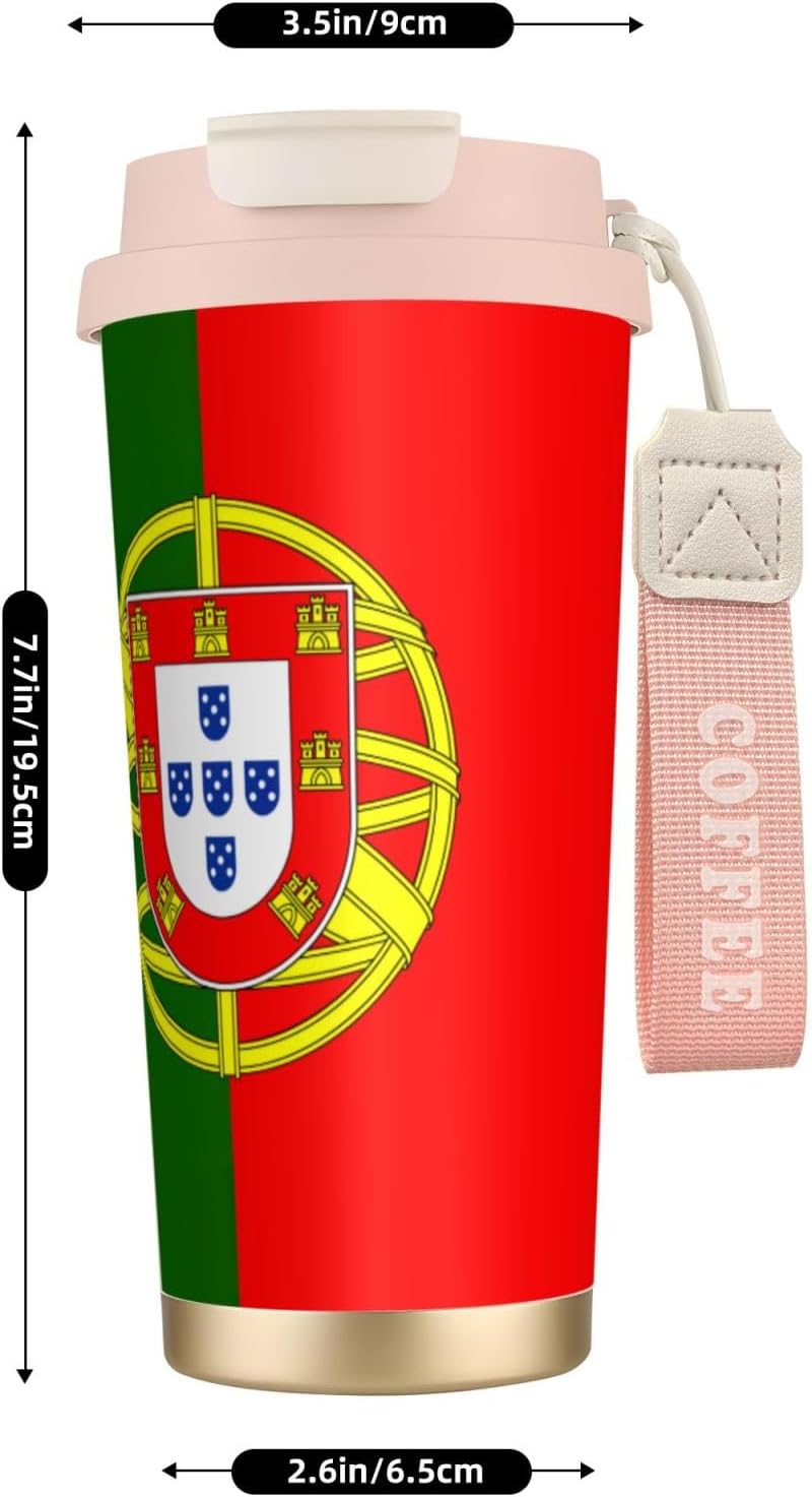 Portuguese flag Print Leakproof Insulated Coffee Mug,Stainless Steel Dual Drink Travel Tumbler,17 OZ