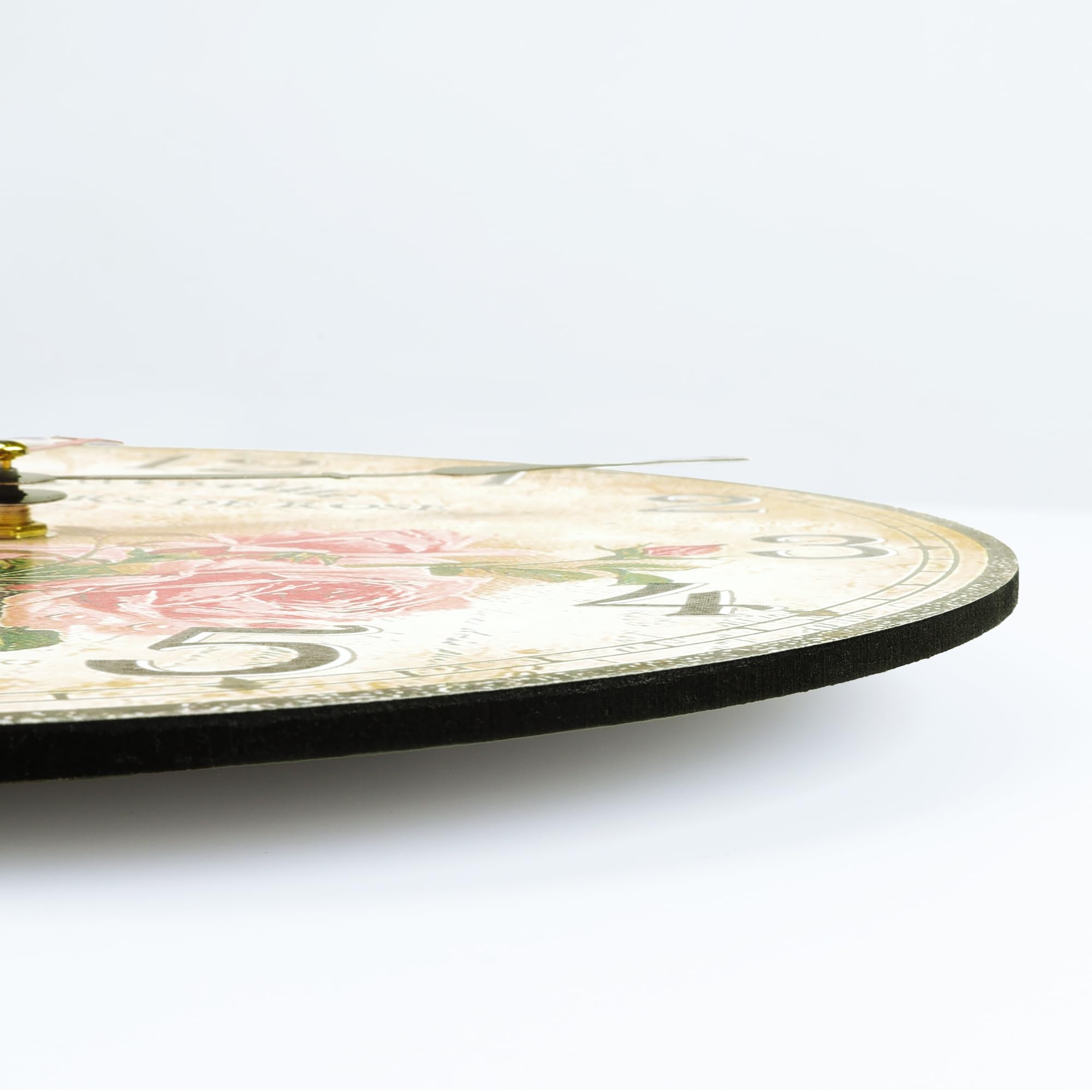 Lafocuse Cichy nietykający drewniany zegar ścienny z różowymi kwiatami róży, zasilany bateriami, vintage, shabby chic, rustykalny dom wiejski, zegary kuchenne, dekoracja ścienna, do salonu, sypialni