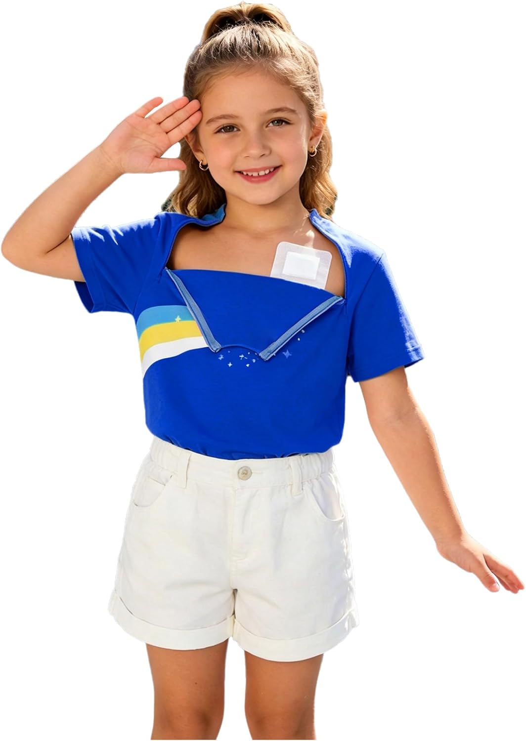 Girls Boys Surgery Recovery Shirts Short Sleeve Adaptive Tops Zippers Off Full Open T-Shirt for Special Needs