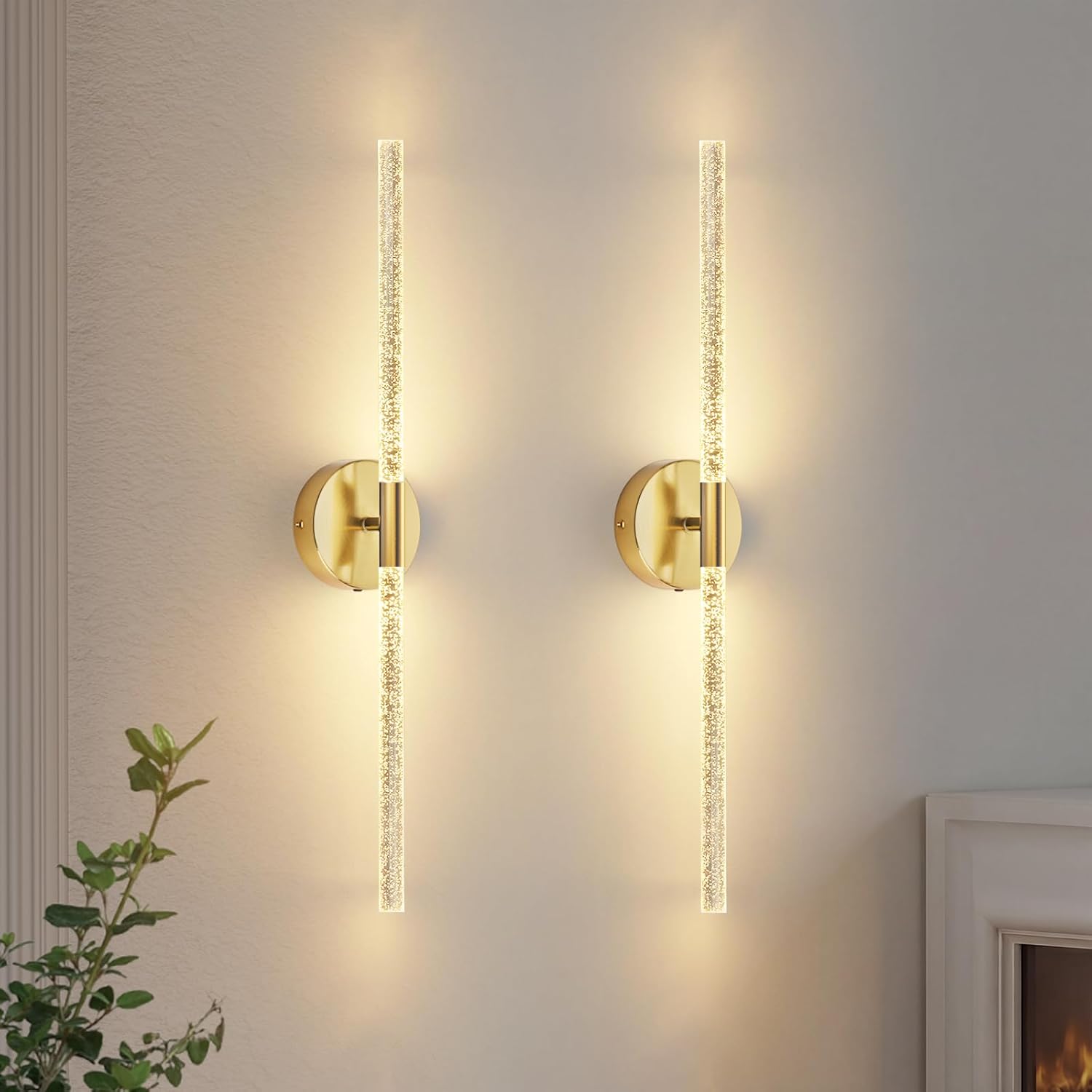 NIORSUN Crystal-Inspired Bubble Battery Operated Wall Sconce Set of 2, 10000mAh 3 Color Temps Rechargeable Wall Lights with Remote, Dimmable Wireless Wall Lamp for Living Room Bedroom