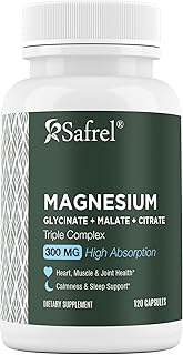 Safrel | Triple Magnesium Complex 300mg | Magnesium Glycinate, Malate, Citrate | Chelated High Absorption Formula | Vegan, Non GMO, Gluten Free | 120 Capsules