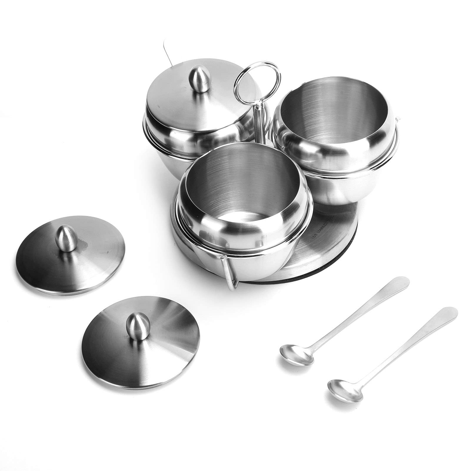 Juego de Ollas para Condimentos de Acero Inoxidable 304, Recipiente para Almacenamiento de Azúcar y Sal de Grado Alimenticio, Recipiente para Condimentos con Estante Giratorio y Cuchara,
