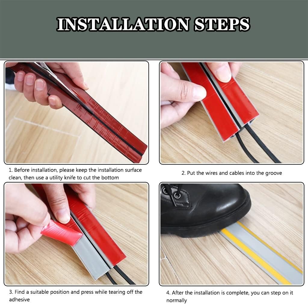 Cord Cover Floor Self Adhesive Factory Practical Anti-stress Floor Cord Cover, Anti-stepping Easy-cut Soft PVC Wire Cover For Floor, Cord Cavity-2*1cm/0.8*0.4inches ( Color : Yellow-black , Size : 4M