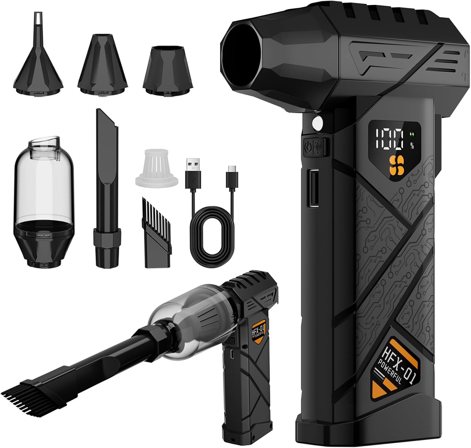 Compressed Air Duster, Car Vacuum Portable Cordless 2 in 1, 130000RPM Electric Air Duster with LED Display&Light, Adjustable Cordless Handheld Blower Vacuum Cleaner for Keyboard, PC, Car and House