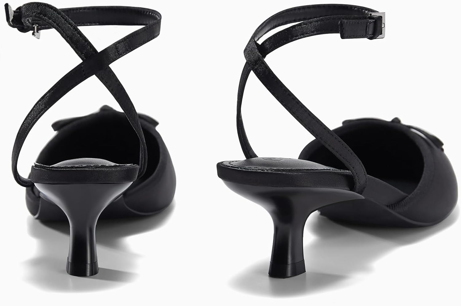 Coutgo Satin Kitten Low Heels with Bow Closed Pointed Toe Short Pumps Dress Wedding Party Shoes - Image 5