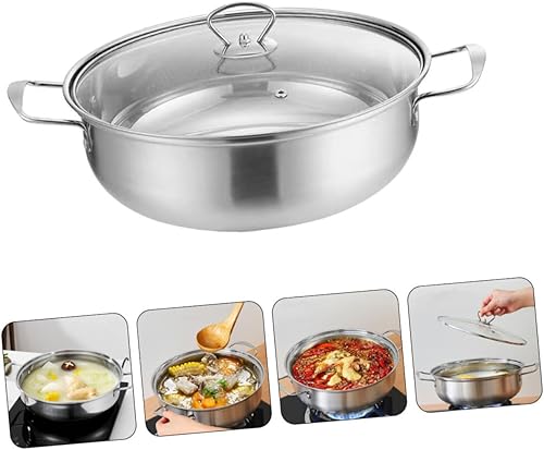 Miniatura 3 de HEMOTON Olla de sopa de acero inoxidable Hotpot con divisores Estufas de sartén de barbacoa Asado Wok Hotpot Olla de cocina coreana Olla de cocción
