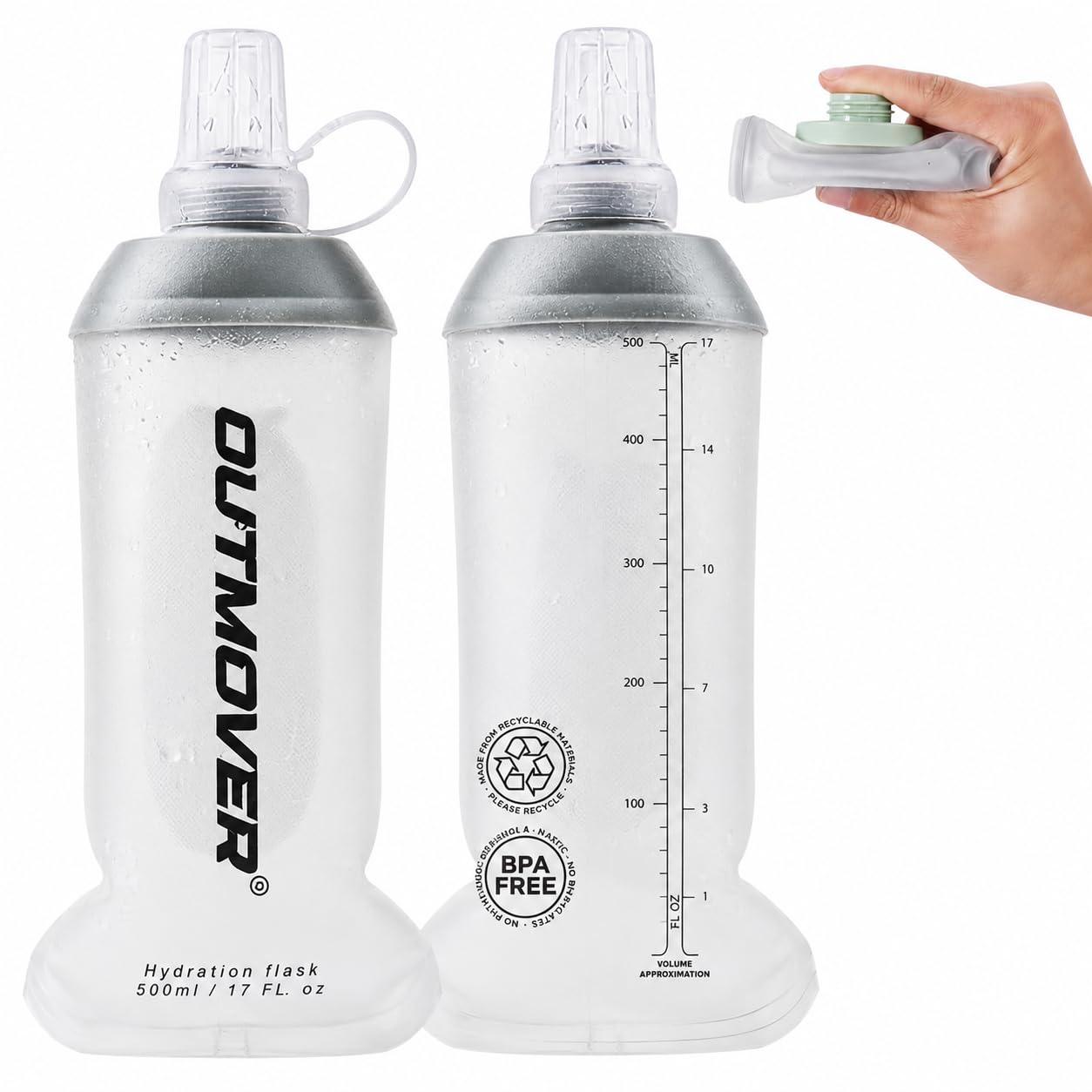 Soft Flask 500ml Collapsible Water Bottle | Running Water Bottle with Leakproof High-Flow Valve | BPA-Free TPU Hydration Flask for Marathon, Hiking, Cycling | Wide Mouth, Easy Clean