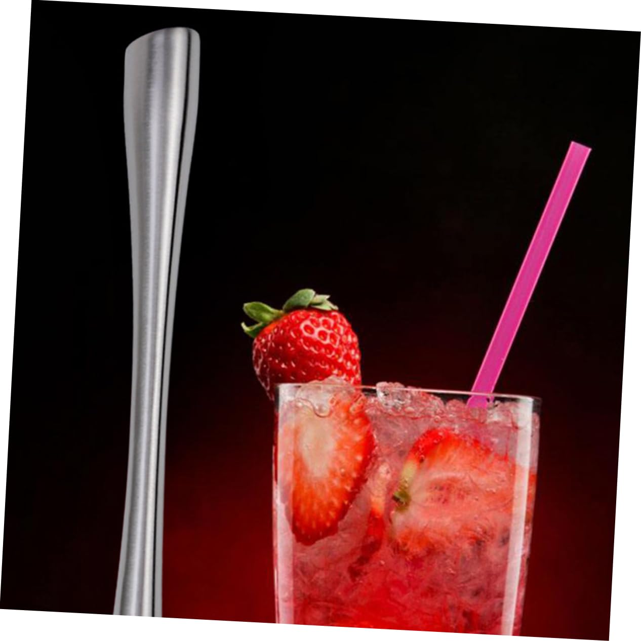 NAMOARLY Stainless Steel Ice Bar Making Tool Cocktail Muddler and Strainer Flat-top for Fresh Fruit Mashing