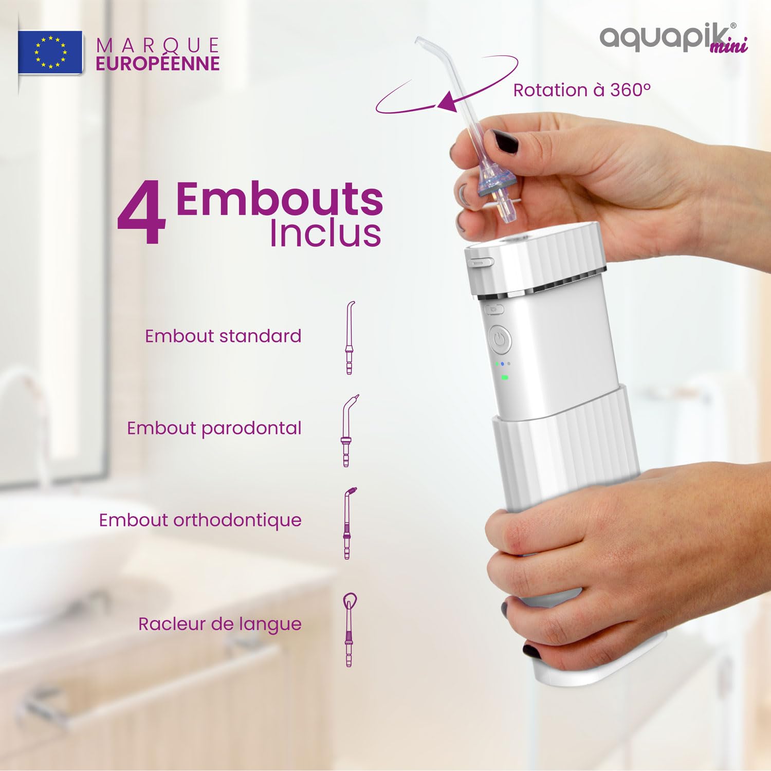 Achat intelligent : Aquapik® Plus Hydropulseur dentaire + Aquapik® Mini en un pack | Économisez et prenez soin de votre santé bucco-dentaire à la maison et en voyage | Répond à différents besoins
