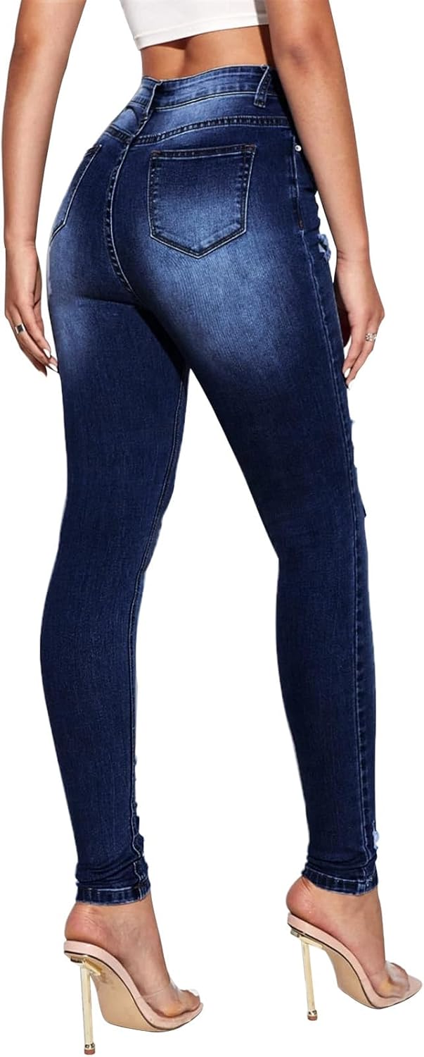 KUNMI Women's Ripped Skinny Jeans Distressed Stretchy Denim Pants