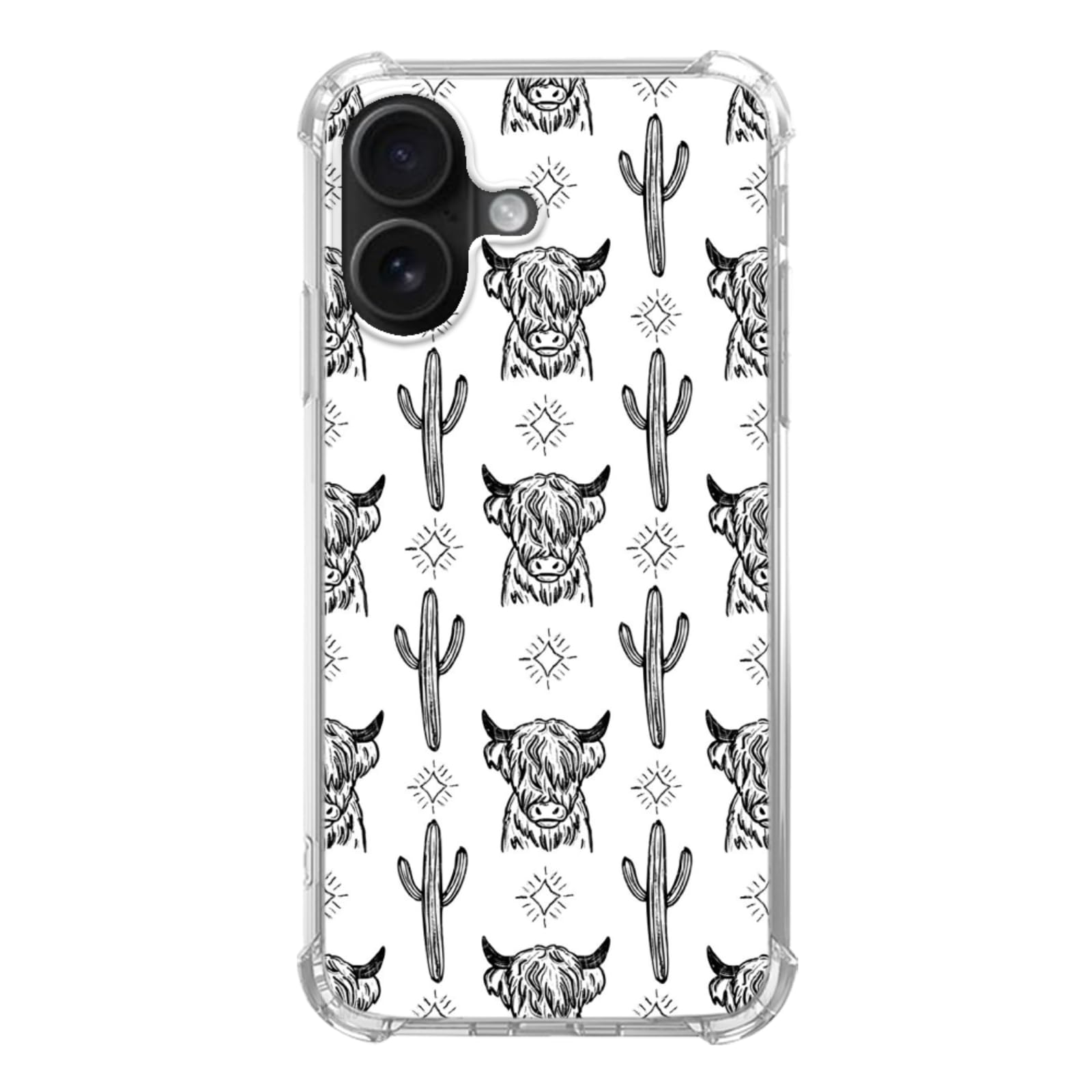 Hagkou West Cow Cactus Pattern Case Compatible with iPhone 16 Plus, Wild West Animal Cow Plants Cactus Cover for iPhone 16 Plus, Cool TPU Phone Case