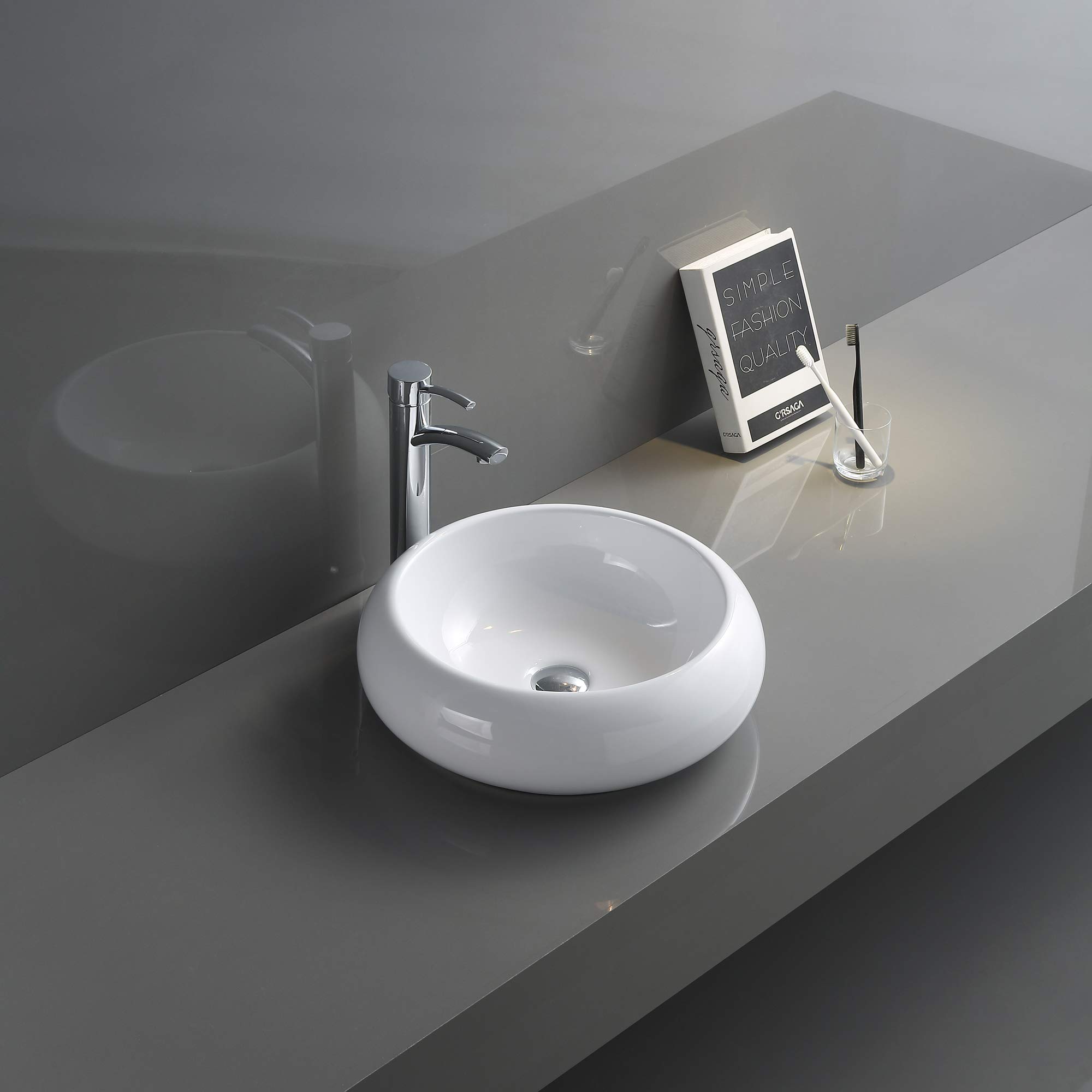 Snapklik.com : Ruvati 18 Inch Bathroom Vessel Sink Round White Circular ...