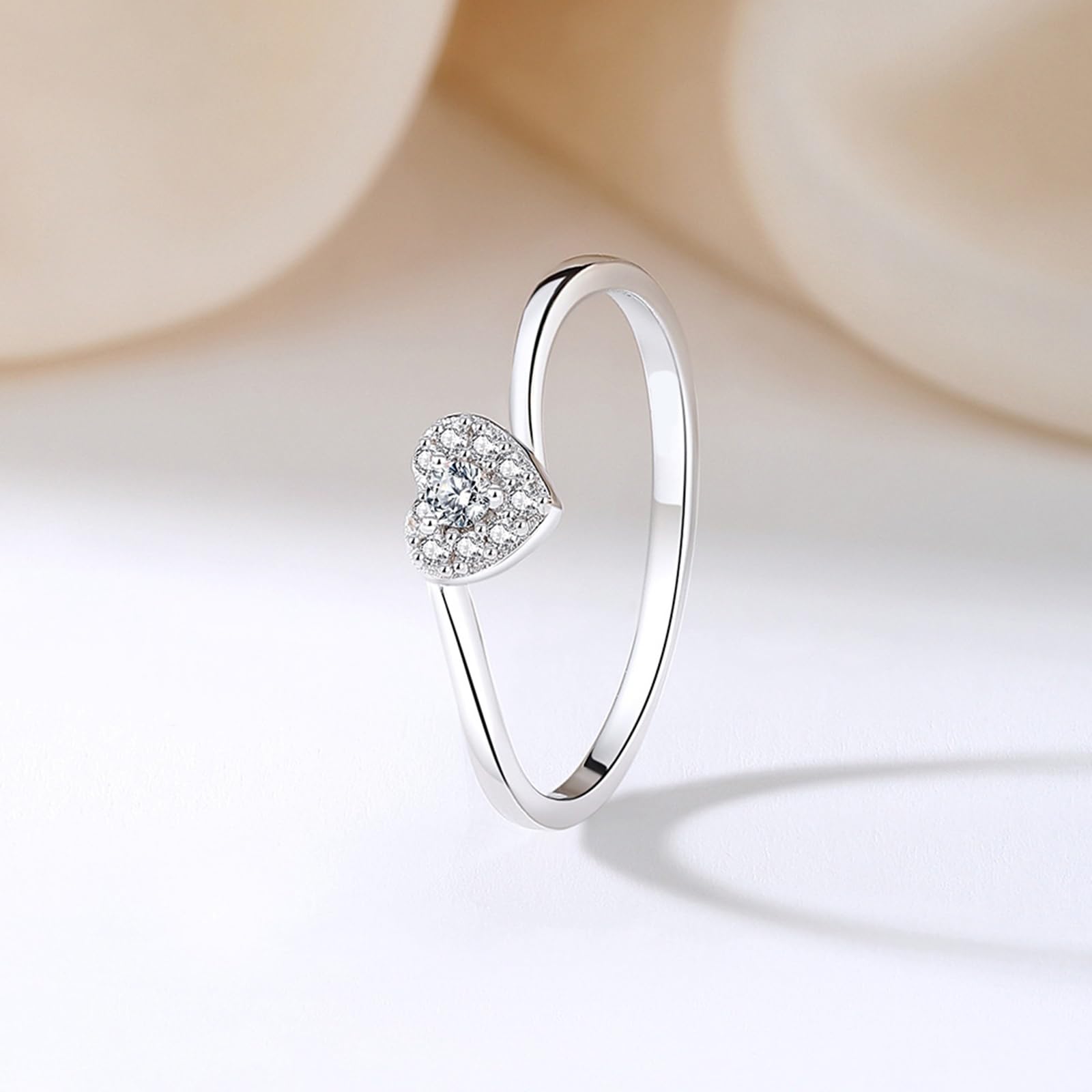 Anillo para mujer de oro con diamantes, anillos de boda, oro blanco, corazón, anillo de compromiso, anillo de aniversario
