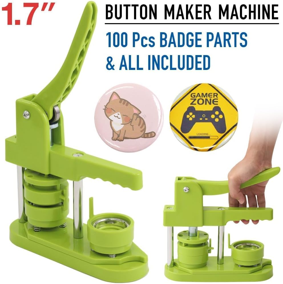 Japard Button Maker Machine 44 mm / 1.73 inch with 100pcs, Installation-Free Pin Badge Maker Kit, Button Maker Supplies, Children DIY Gifts