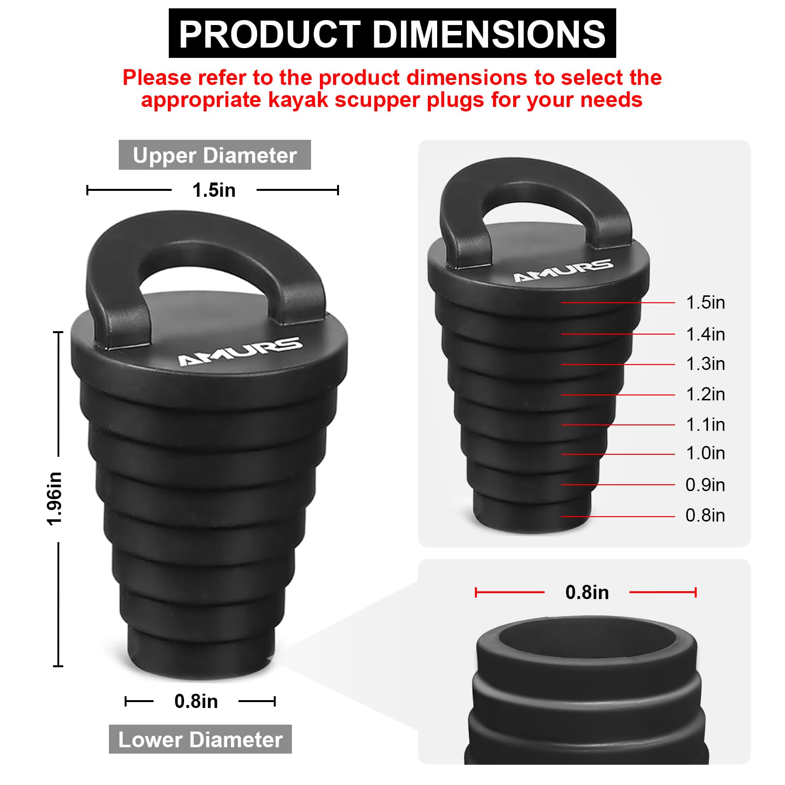 Universal Kayak Scupper Plugs - Sit On Top Kayak Hole Plugs, Glow In The Dark, Sold In Pairs