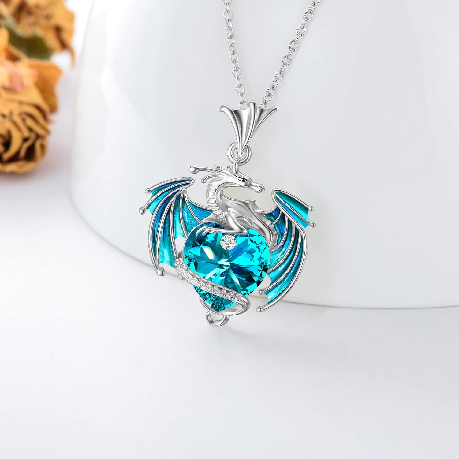 Dragon Necklace Sterling Silver Birthstone Wyvern Necklace with Heart Shaped Crystal Jewelry Gift for Women - Image 3