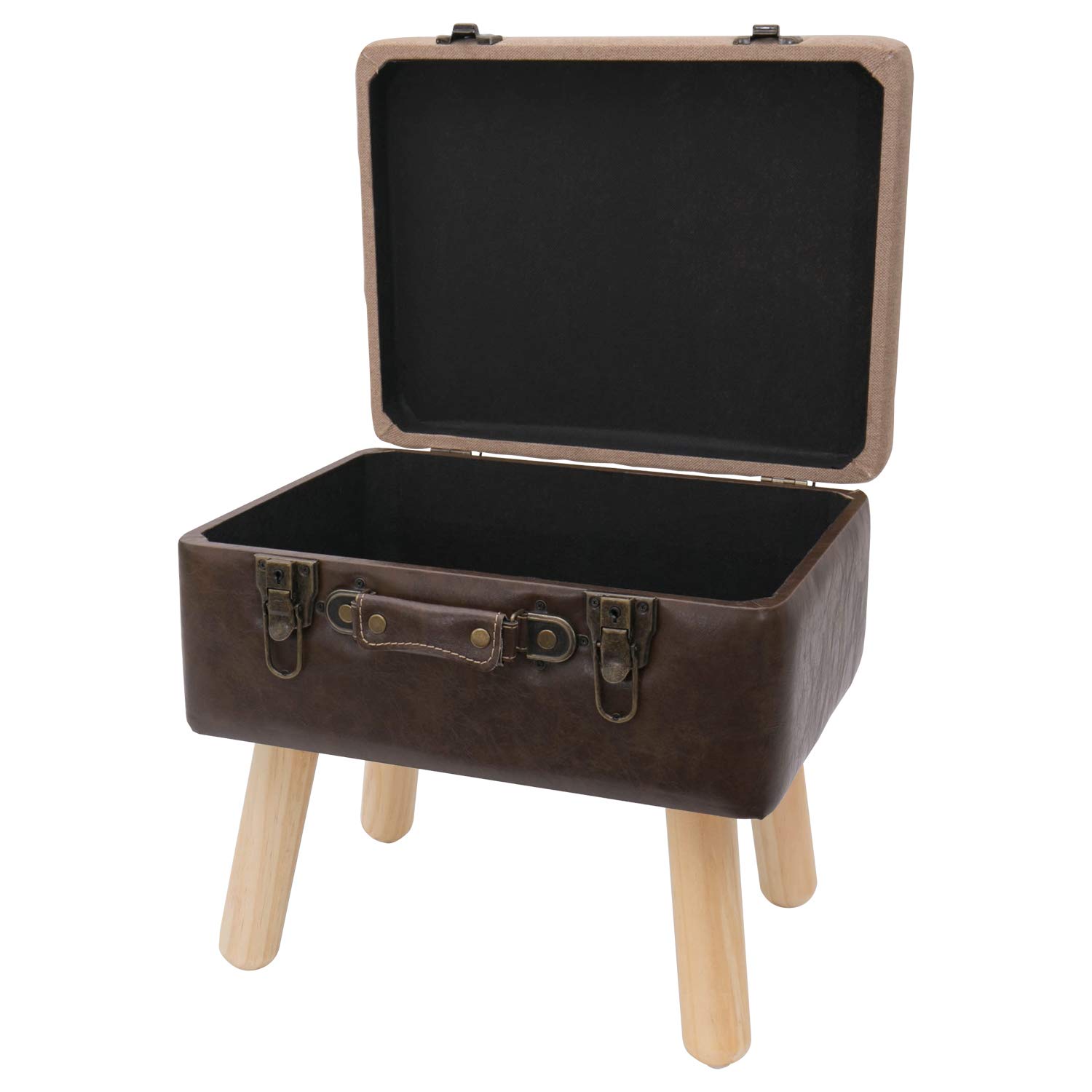 HMF Tabouret vintage avec espace de rangement en bois - 40 x 32 x 39 cm - Marron - Classique