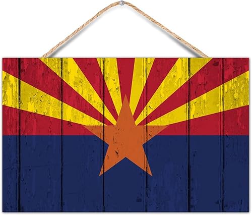 TEANFUN Letrero colgante de madera del estado de Arizona, bandera rústica del estado de Arizona, letrero de pared de madera para colgar en la