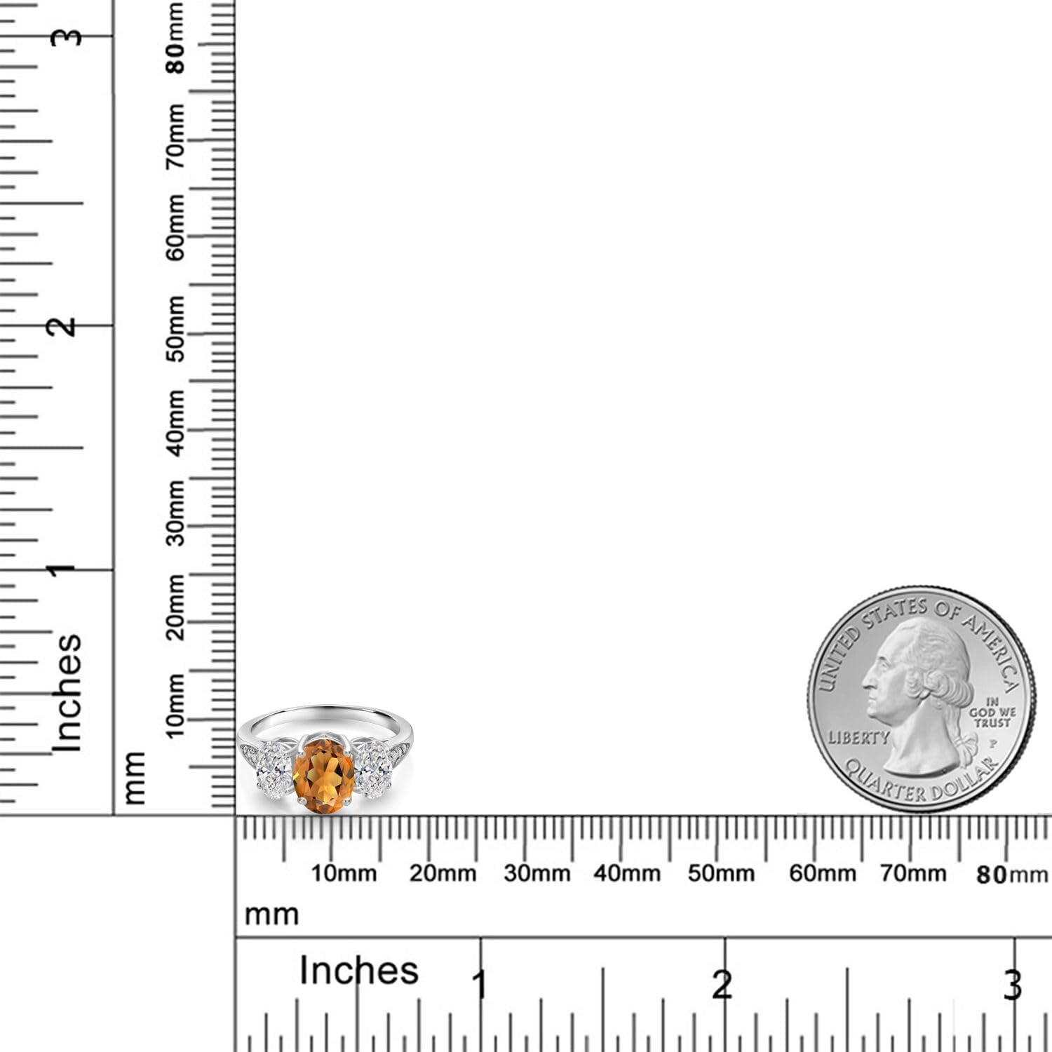 Gem Stone King 10K White Gold Orange Red Madeira Citrine, White Lab Grown Diamond Engagement Ring For Women | 1.94 Cttw | Oval 8X6MM | Gemstone November Birthstone | Available in Size 5,6,7,8,9