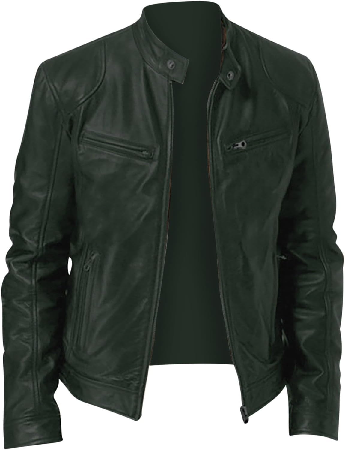 Veste de moto en cuir synth?�tique avec fermeture ?�clair et col montant pour homme - Veste bomber 