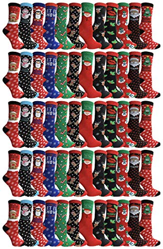 Yacht & Smith Christmas Socks, Colorful Patterns and Stripes, Holiday Slipper Sock, Fuzzy, Bulk Gift (60 PACK Women Assorted)
