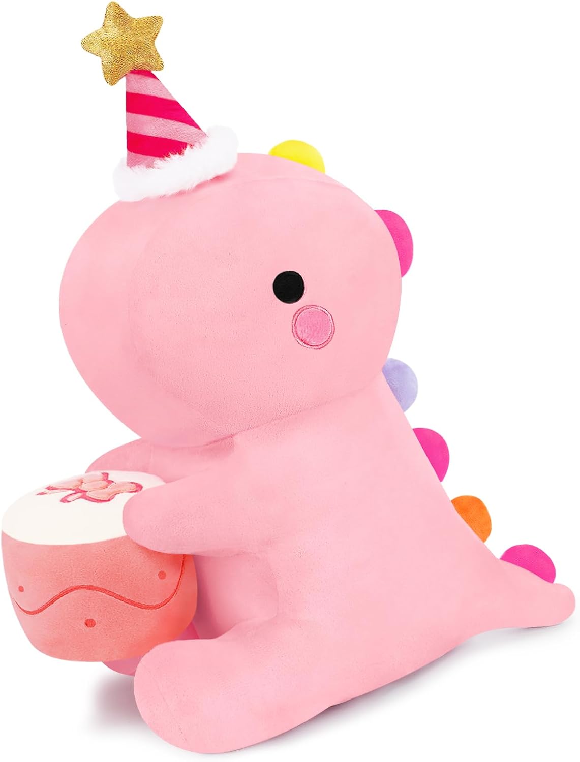 SQEQE Dinosaur Stuffed Animal, Cute Dinosaur Plush Toys with Cake, Dino Plushies Anniversary Birthday Gift for Her Girls Boys Boyfriend Girlfriend(Pink,12 inch)