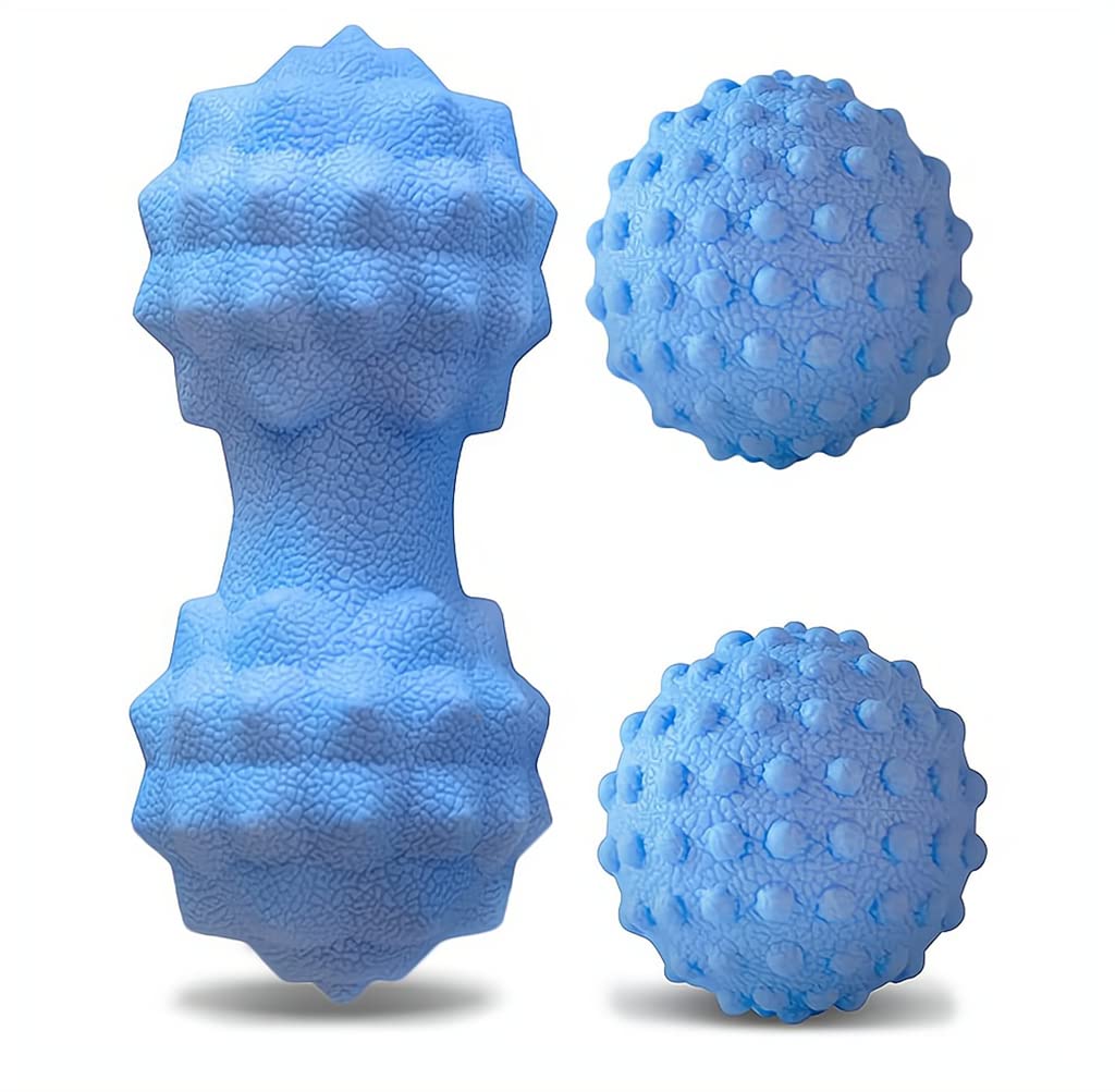 SYOSI Massage Ball, Lacrosse Yoga Massage Therapy Ball, Double Massage Ball Roller for Deep Tissue, Trigger Point Therapy, Myofascial Release, Muscle Knots, Muscle Tension Sore, Blue