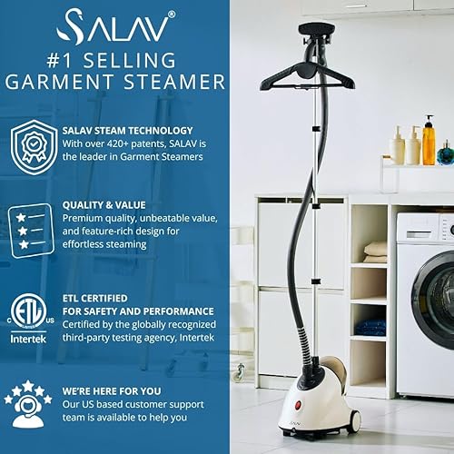 Miniatura 2 de SALAV GS18-DJ - Vaporizador de ropa de pie con ruedas enrollables para un fácil movimiento tanque de agua de 18 L para vapor continuo de 1 hora