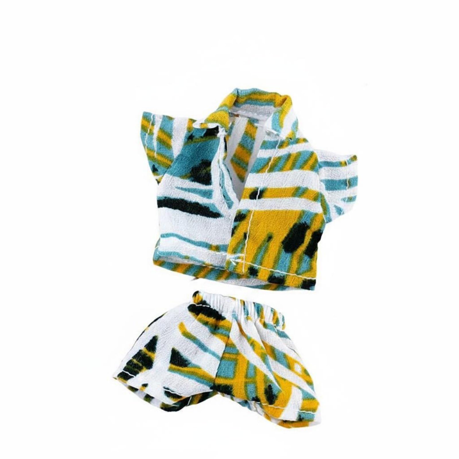 perfeclan Doll Printed Shirt Miniature Doll Clothes OB11 Outfit Soft Material Vivid Hawaiian Floral Design Stitching Suitable for Collection Gift Giving Home Display , Yellow Stripe SET