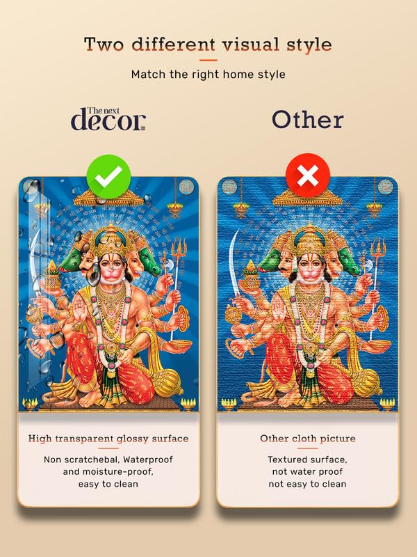 Image of The Next Decor Lord Panchmukhi Hanuman Wood Glass Finish Wall Art Decorative Painting for Living Room, Bedroom, Dining Room (Size: 18x12 Inches)