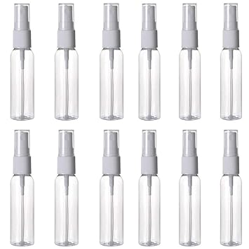 Hunky Dory 12pcs 30ml Empty Plastic Transparent Refillable Fine Mist Spray Bottle for Hand Sanitizer, Toner, Perfume, Lotion, Oil (Pack of 12